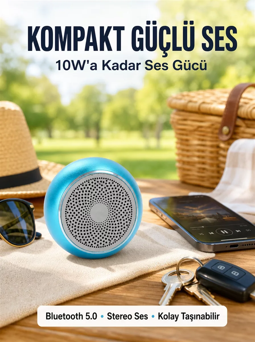 Alüminyum Mini Bluetooth Hoparlör – 10W Ses Gücü, 30m Kablosuz Menzil, Taşınabilir ve Dayanıklı