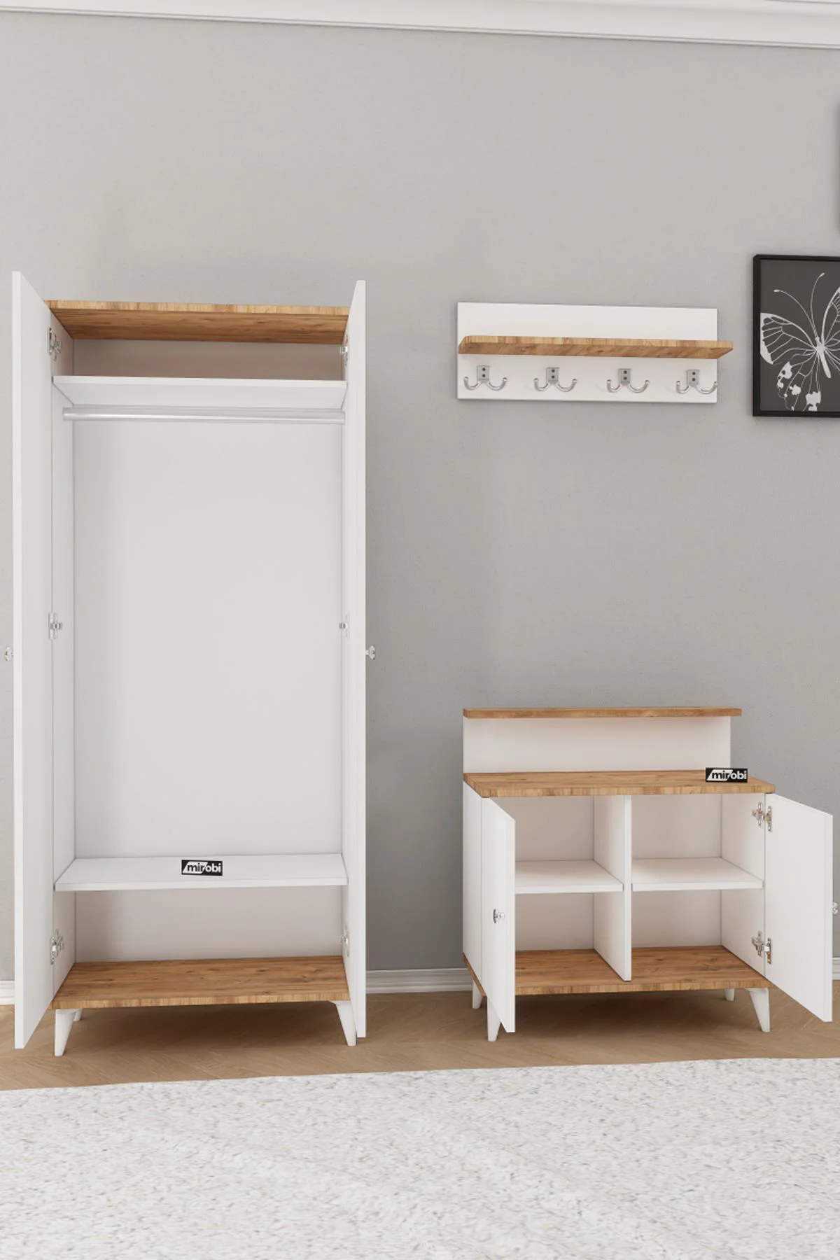 Alvo Vestiyer Takımı 2 Kapaklı Askılıklı Ayakkabılık Dolabı Beyaz