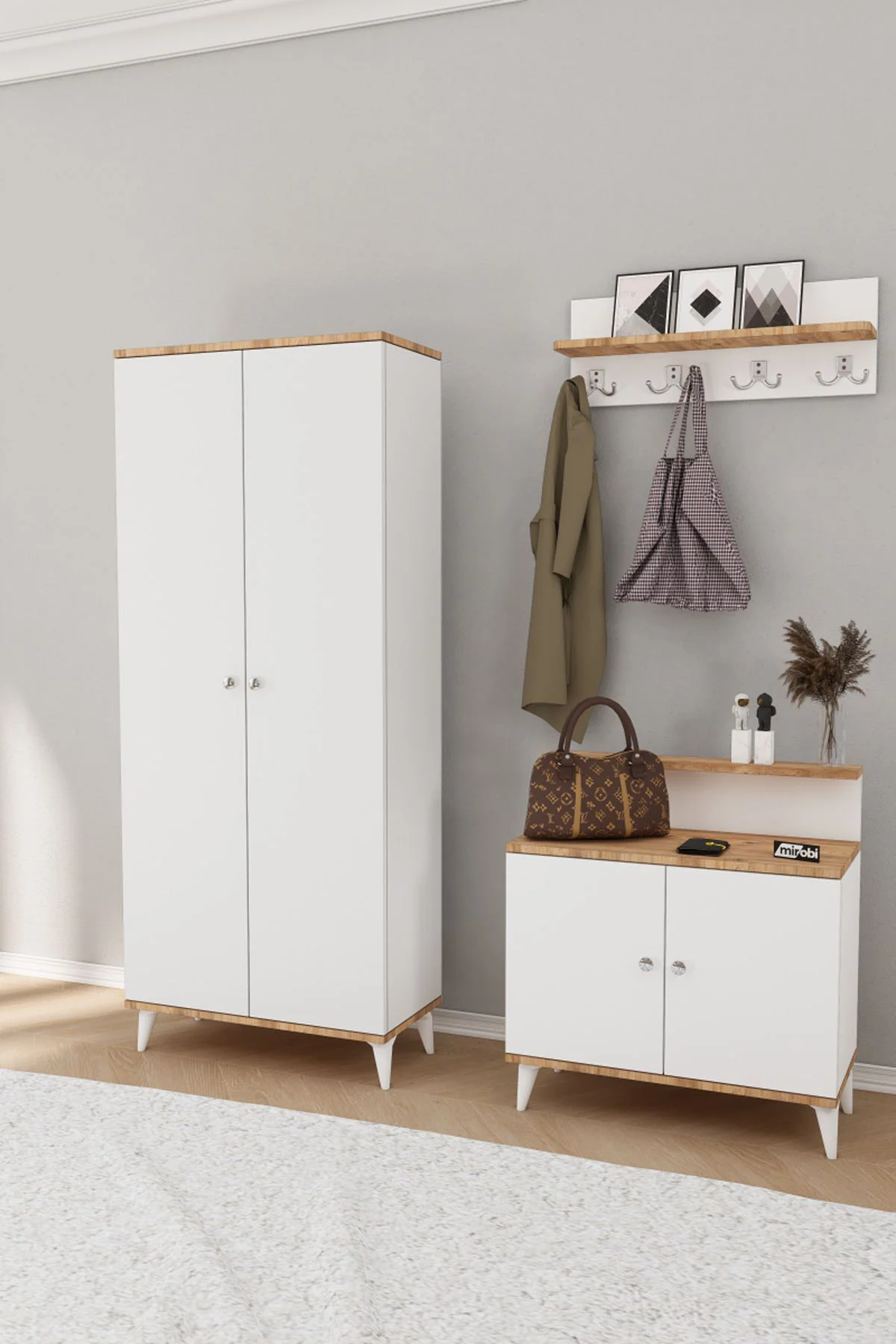 Alvo Vestiyer Takımı 2 Kapaklı Askılıklı Ayakkabılık Dolabı Beyaz