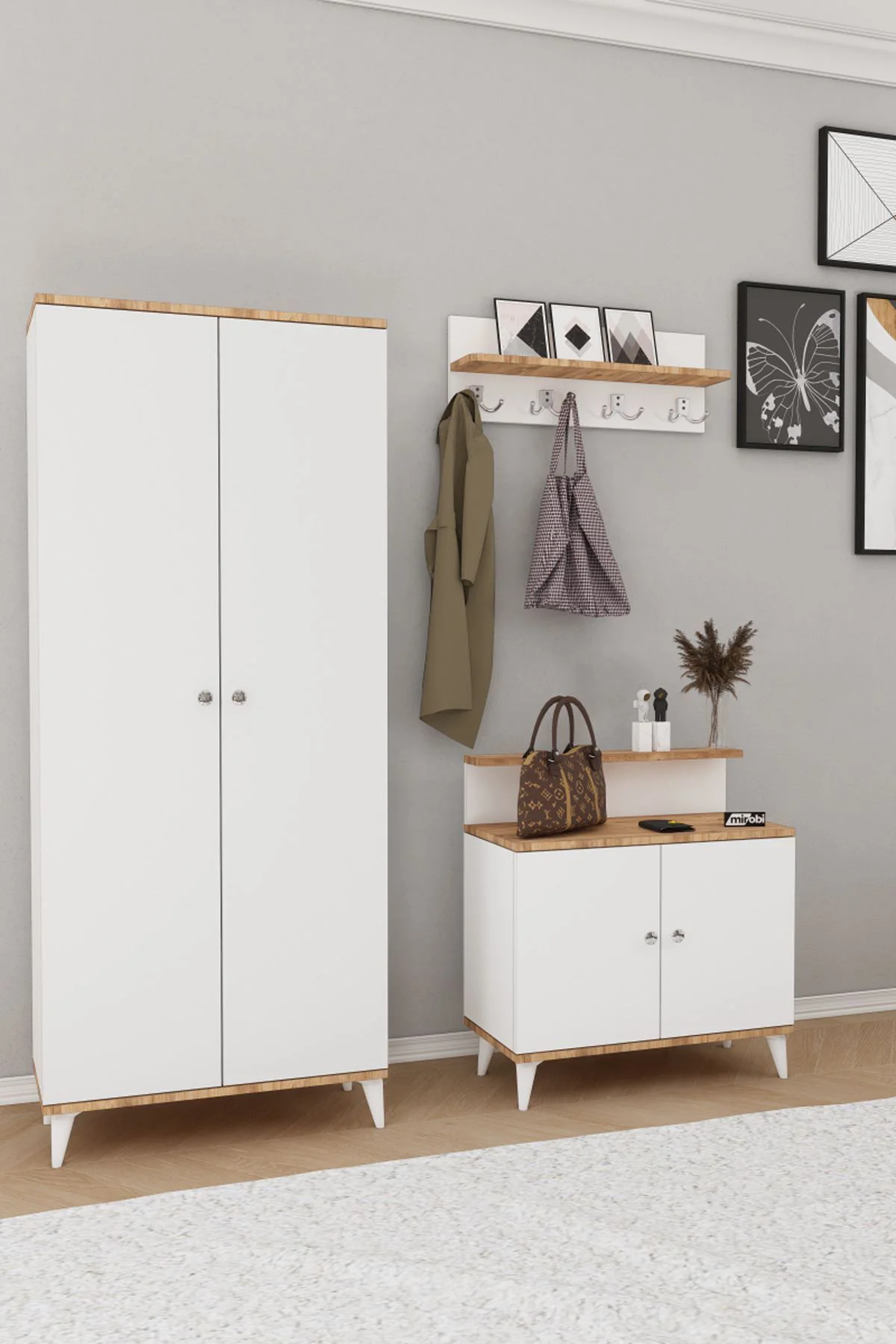 Alvo Vestiyer Takımı 2 Kapaklı Askılıklı Ayakkabılık Dolabı Beyaz