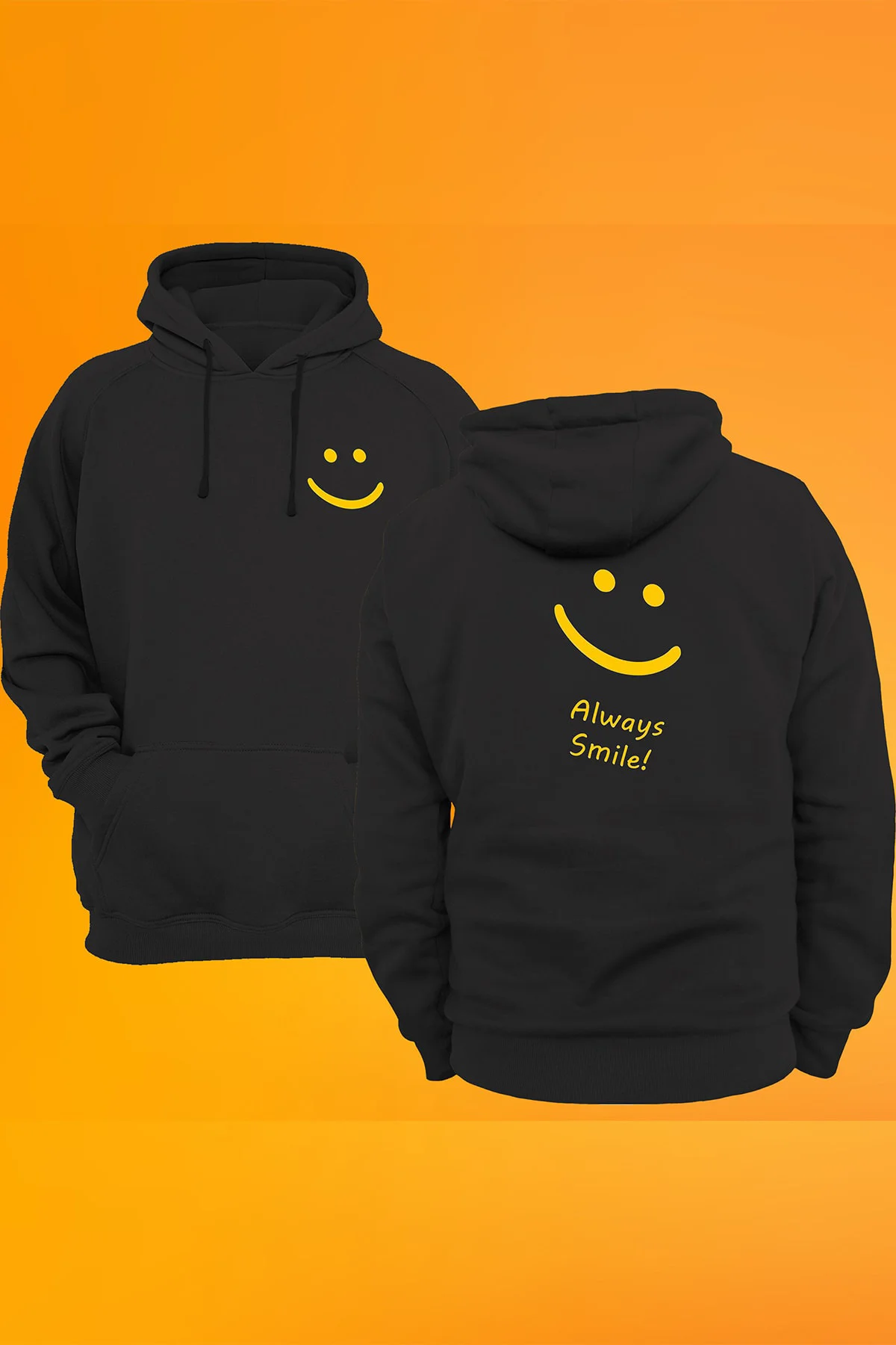 Alway Smile Baskılı Fermuarsız Kapüşonlu Sweatshirt