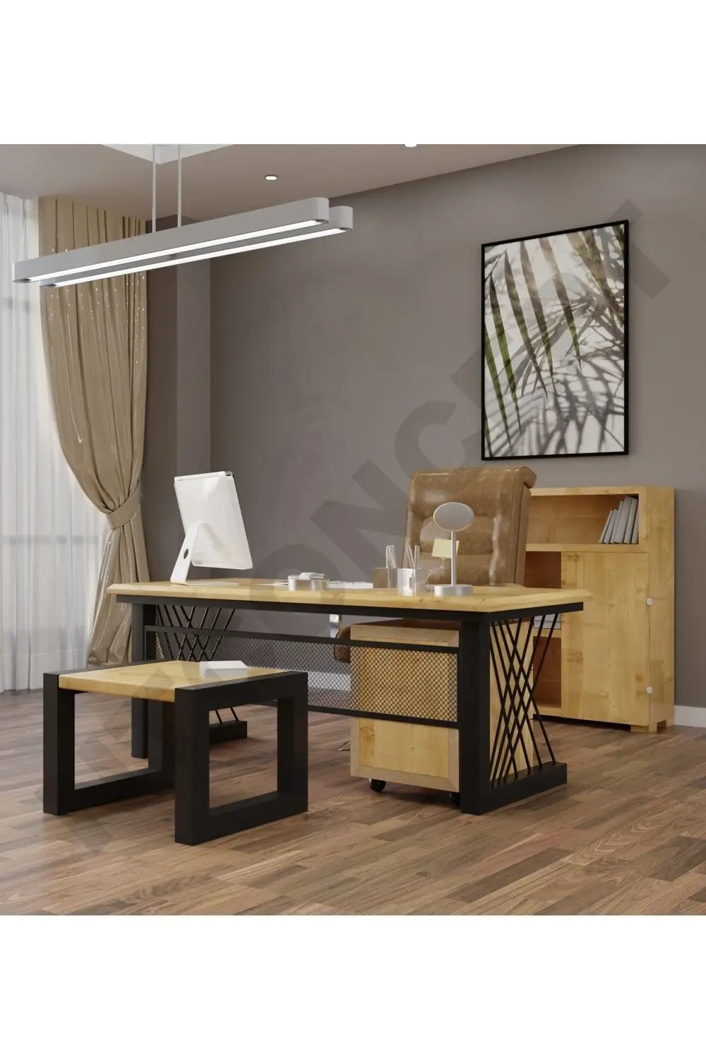 Nt Concept Alwin Doğal Ahşap Dörtlü Ofis Ve Çalışma Odası Takımı-160'Lik Tak