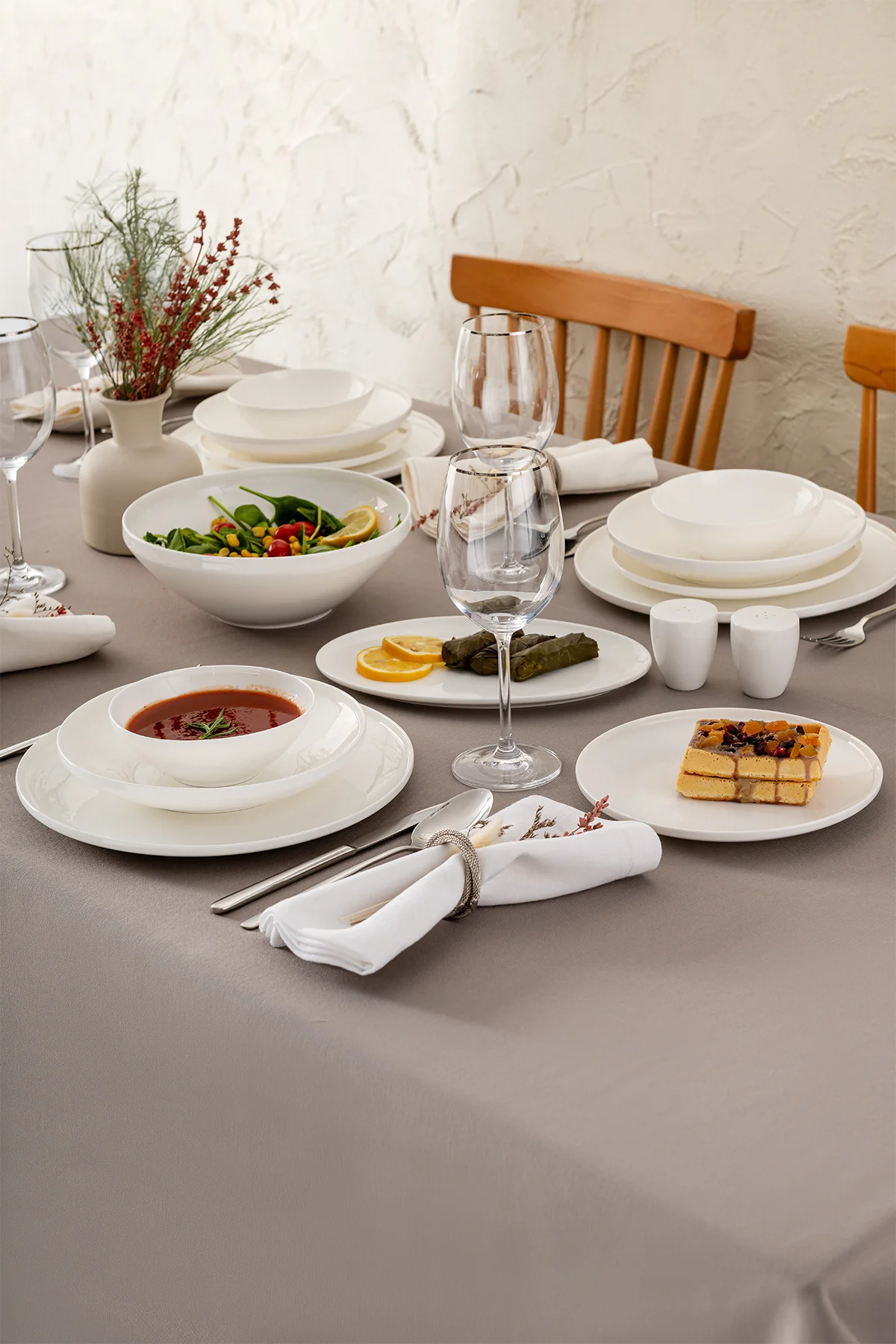 Alya Beyaz 53 Parça 12 Kişilik Yemek Takımı