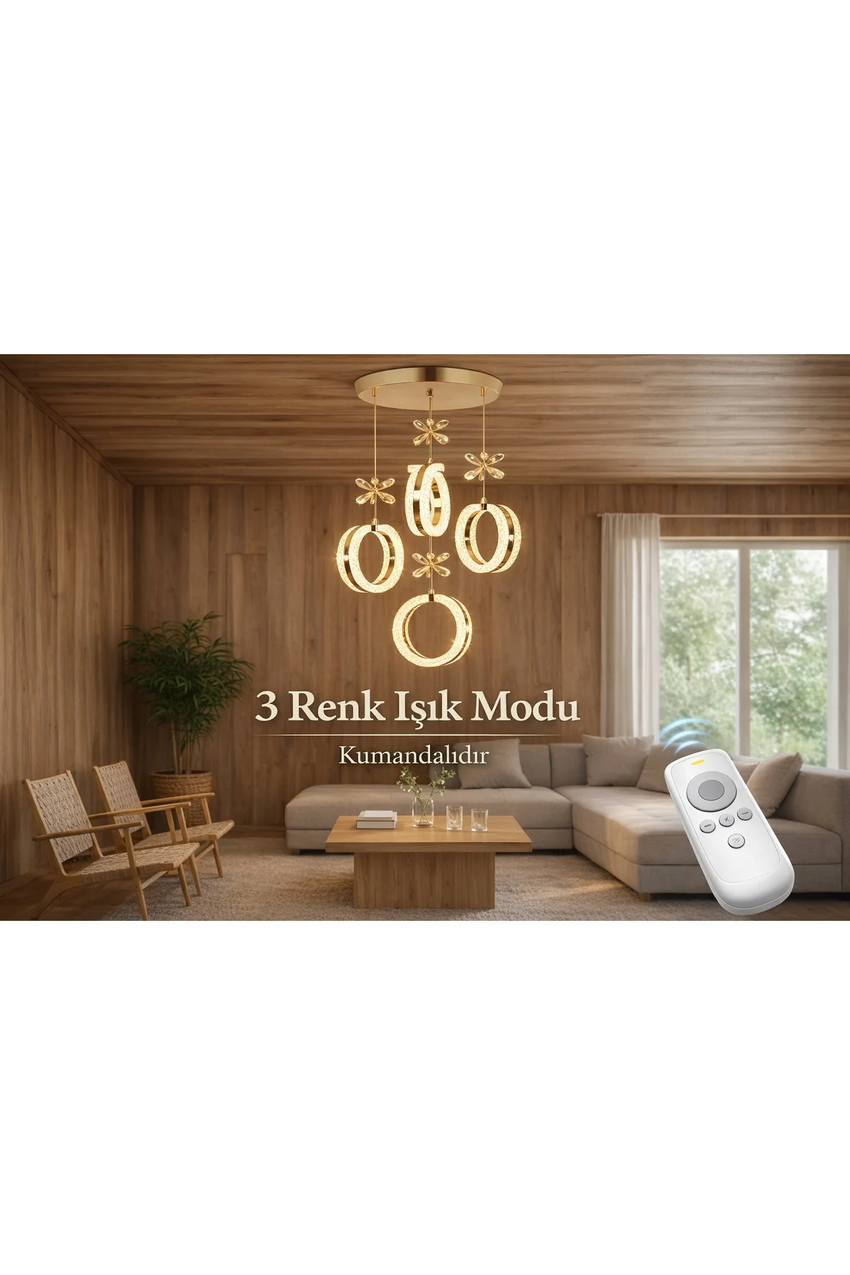 ALYA Model 4’lü Gold 3 Renk Modu Ledli Kristal Taşlı