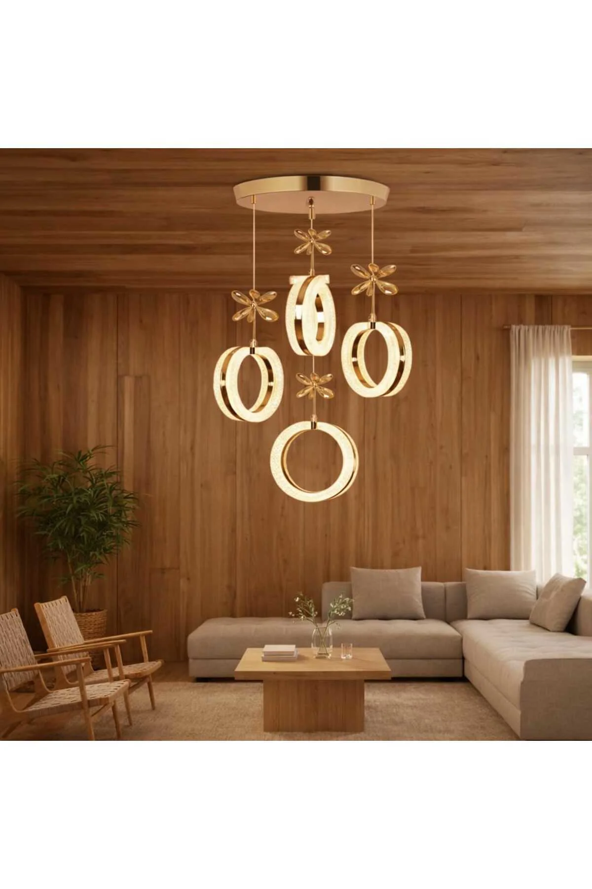 ALYA Model 4’lü Gold 3 Renk Modu Ledli Kristal Taşlı