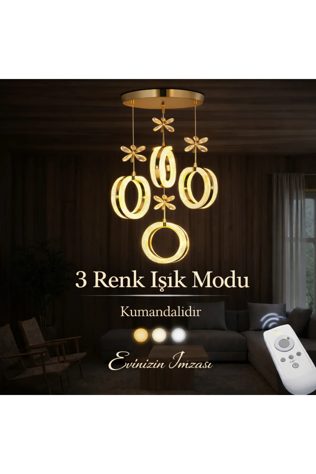 ALYA Model 4’lü Gold 3 Renk Modu Ledli Kristal Taşlı