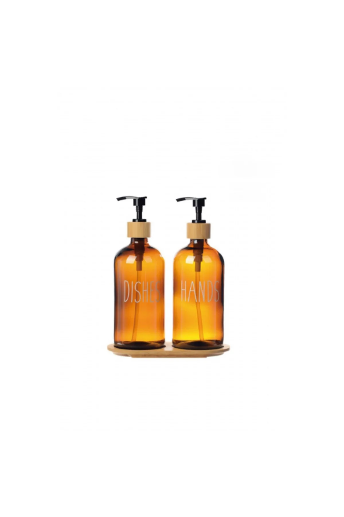 Amber Cam İkili Sıvı Sabunluk Seti 500 ml Bambu Altlıklı Amber Cam İkili Sıvı Sabunluk Seti 500 ml Bambu Altlıklı