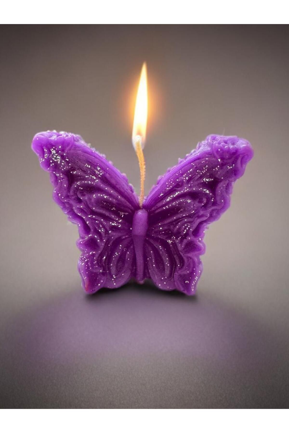 Aresmumatölyesi  Amber Kokulu Dekoratif Hediyelik Şık Mor Kelebek Mum