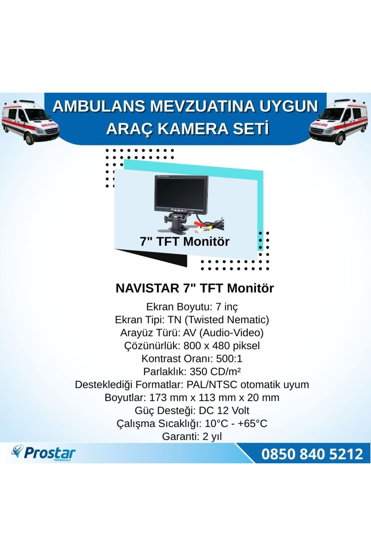 Navistar Ambulans Mevzuatına Uygun 2 Kameralı 8 Kanal Mobil Nvr 1 Tb 7 İnç