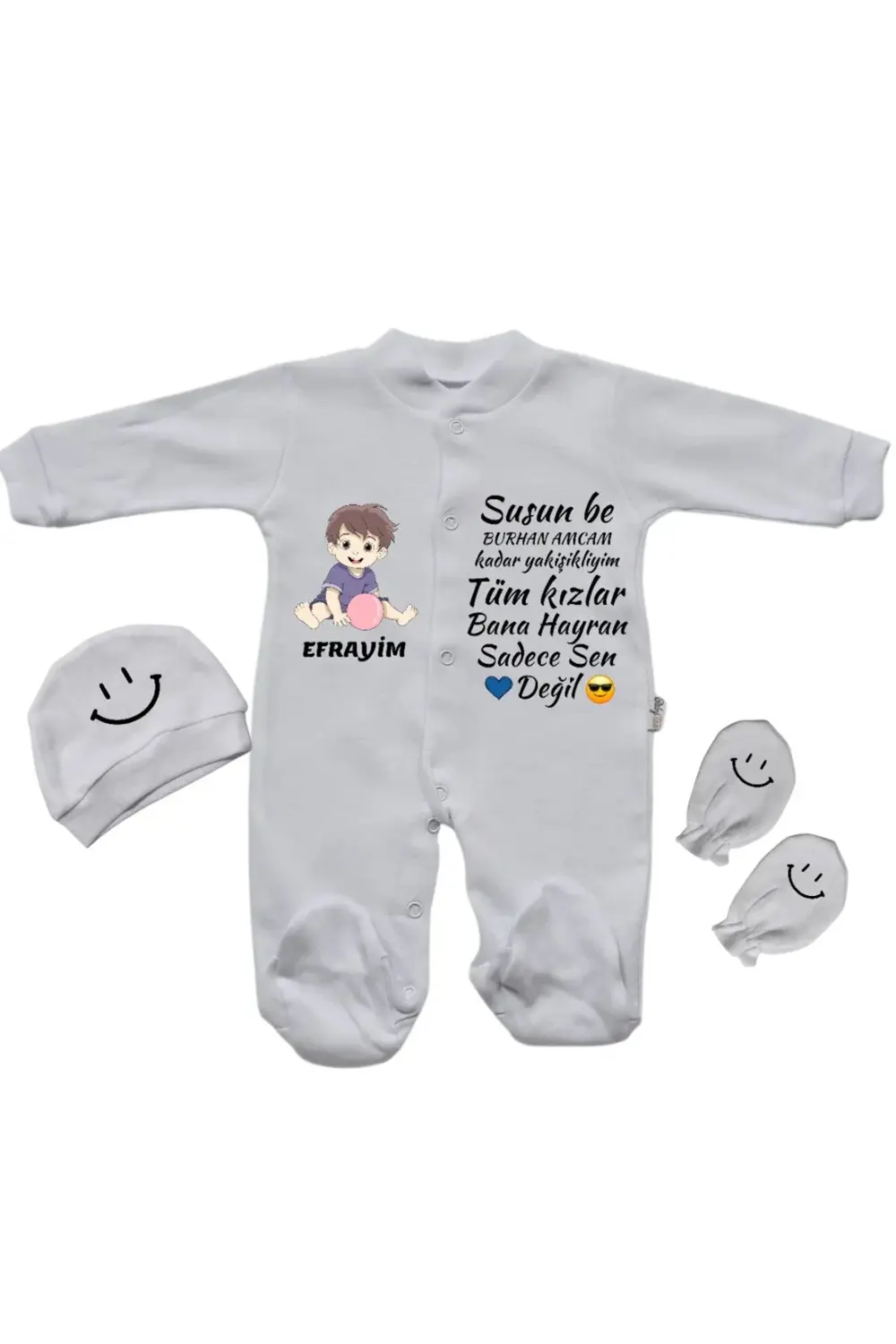 Amcam kadar yakışıklıyım Yazılı Kişiye Özel Kız Bebek Tulum