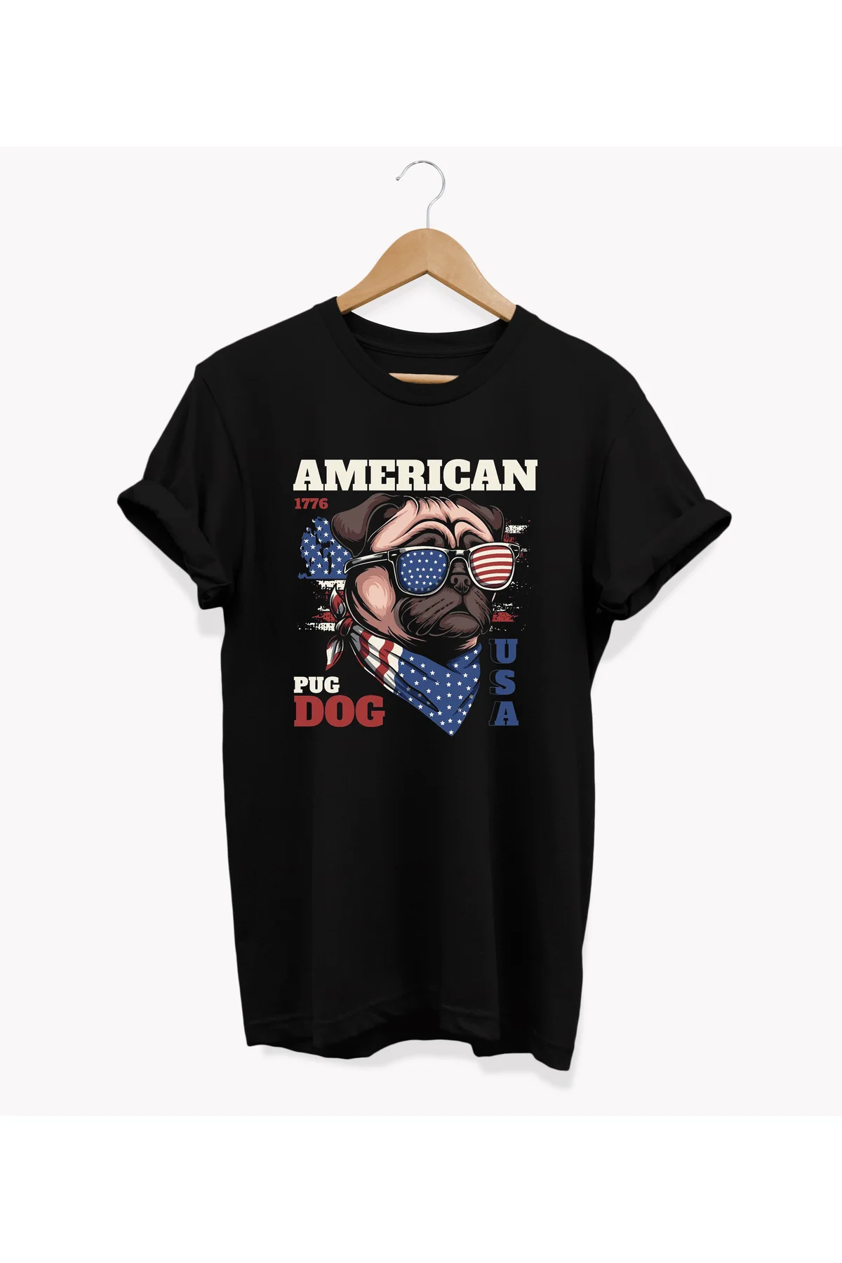 , American Pug Baskılı, %100 Pamuk, Bisiklet Yaka, Oversize T-shi