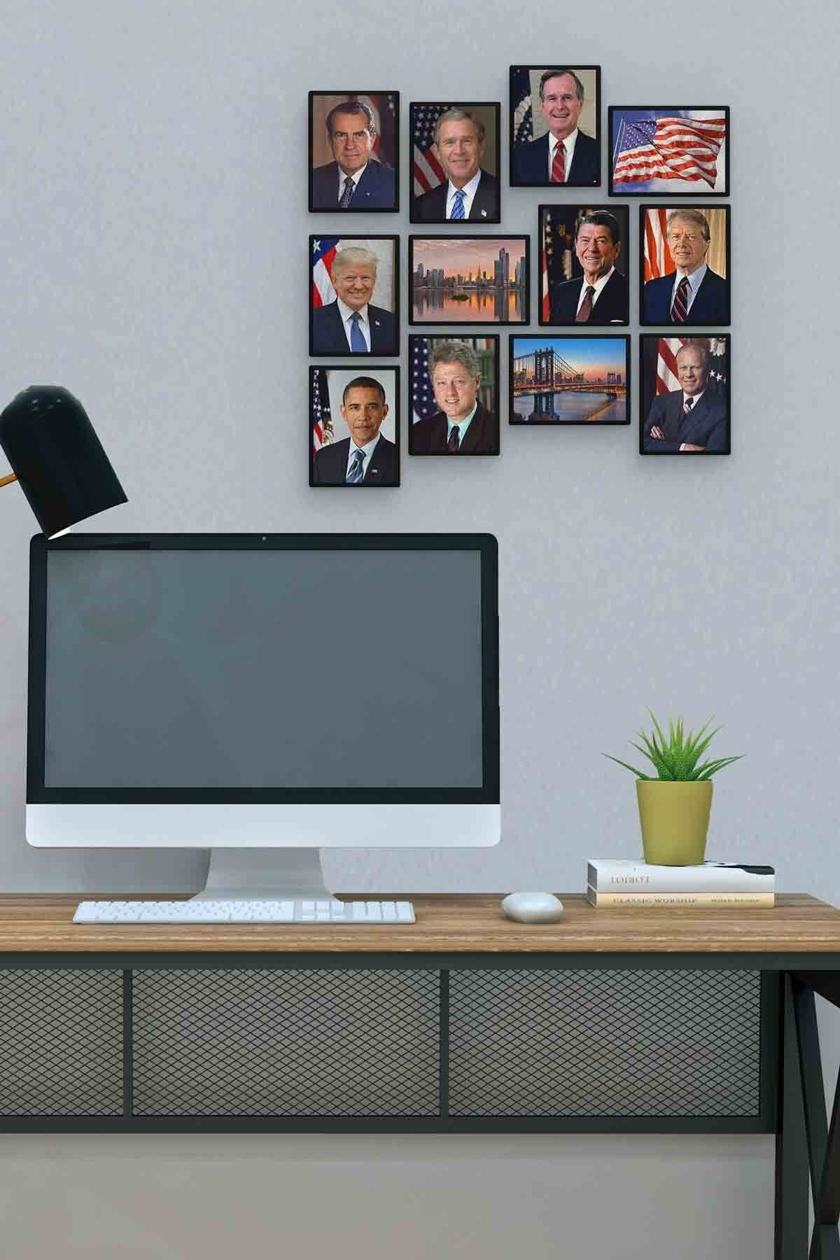 Amerikan Başkanları 12 Parça Mdf (ahşap) Tablo Ofis Boyu 