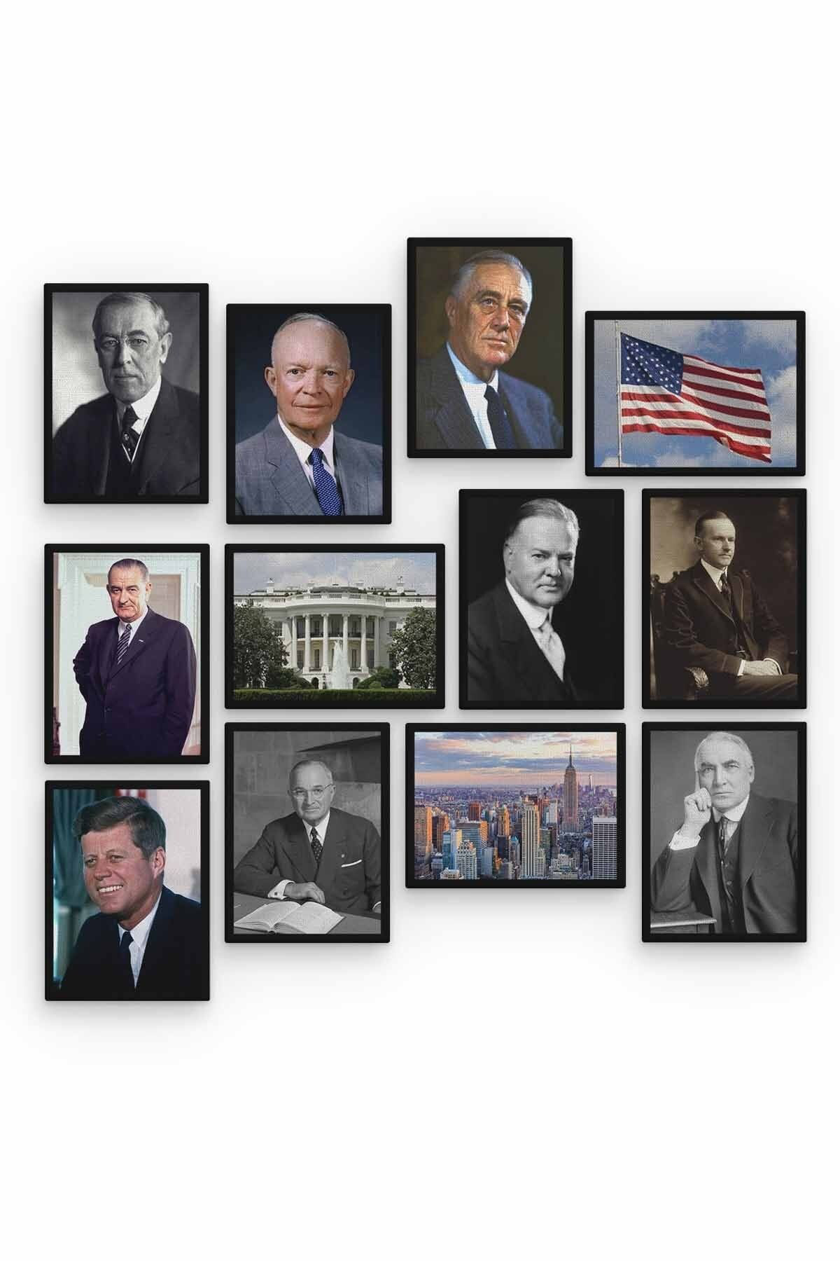 Amerikan Başkanları 12 Parça Ahşap Mdf Tablo Zlltb410
