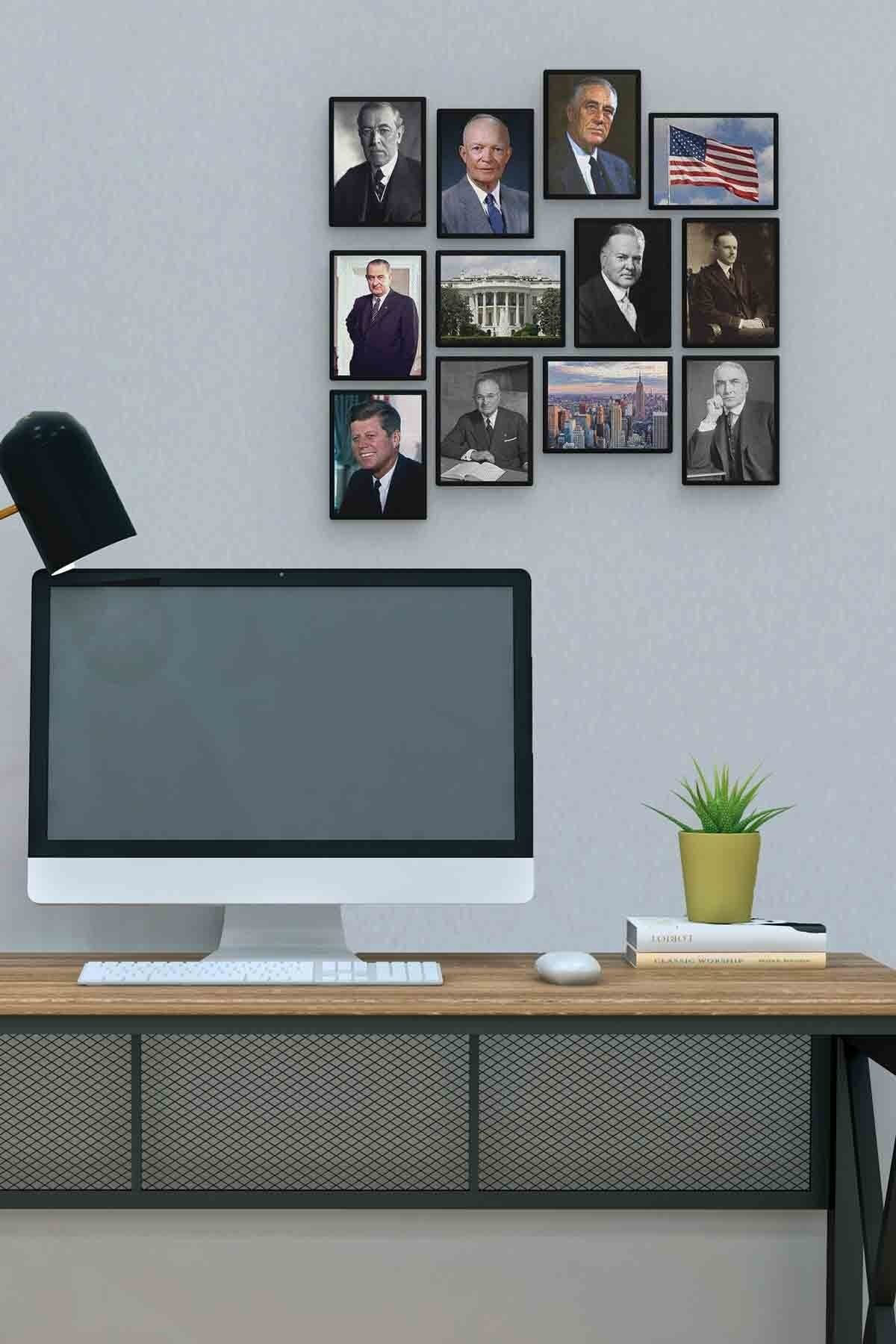 Amerikan Başkanları 12 Parça Mdf (ahşap) Tablo Ofis Boyu 