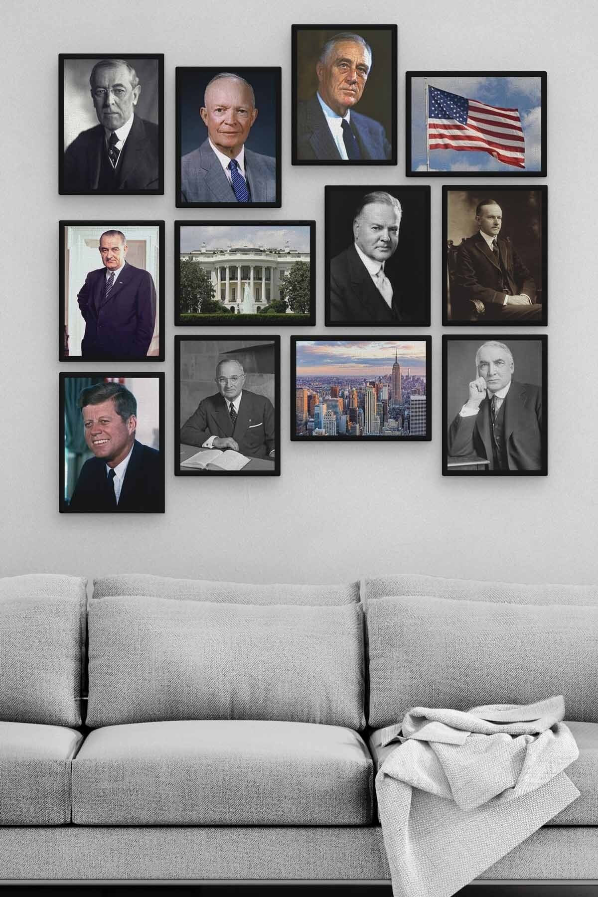 Amerikan Başkanları 12 Parça Ahşap Mdf Tablo Zlltb410