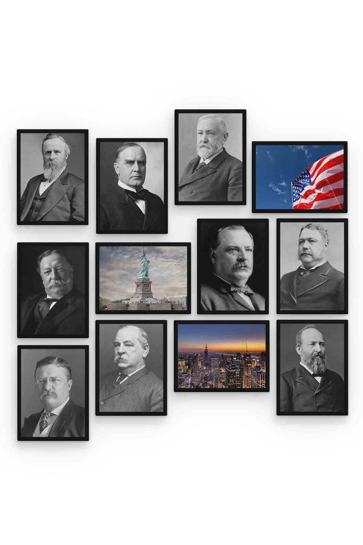 Amerikan Başkanları 12 Parça Mdf (ahşap) Tablo Ofis Boyu 