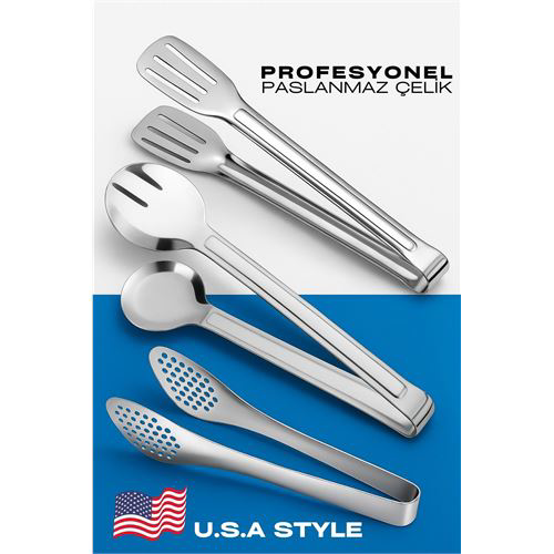 Amerikan Tip Mutfak Maşa Seti 3'lü SET 304 Paslanmaz Çelik Amerikan Tip Mutfak Maşa Seti 3'lü SET 304 Paslanmaz Çelik