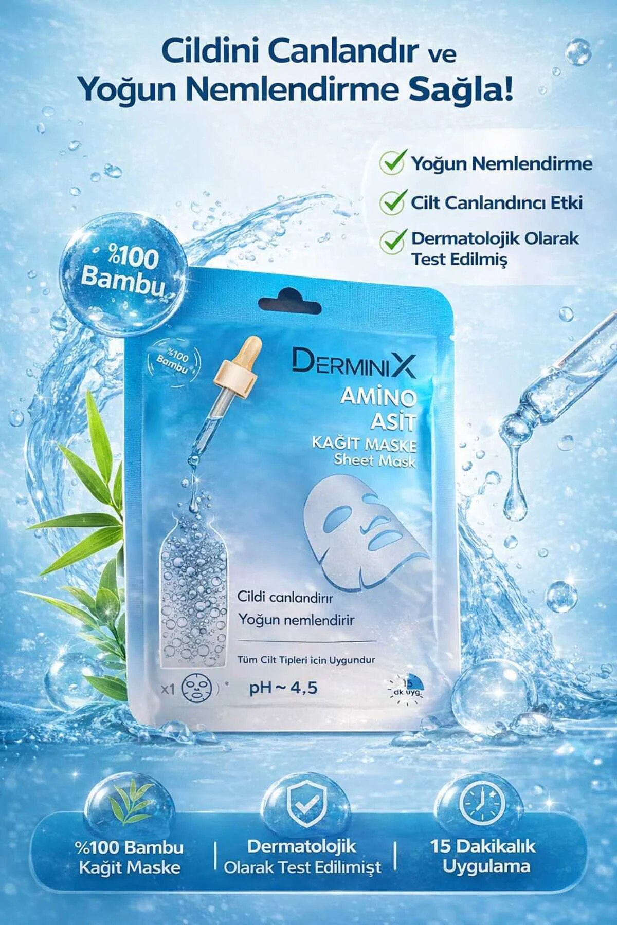 Amino Asit Kağıt Maske 25g - 1 Adet – Nemlendirici ve Cilt Yenileyici Bakım