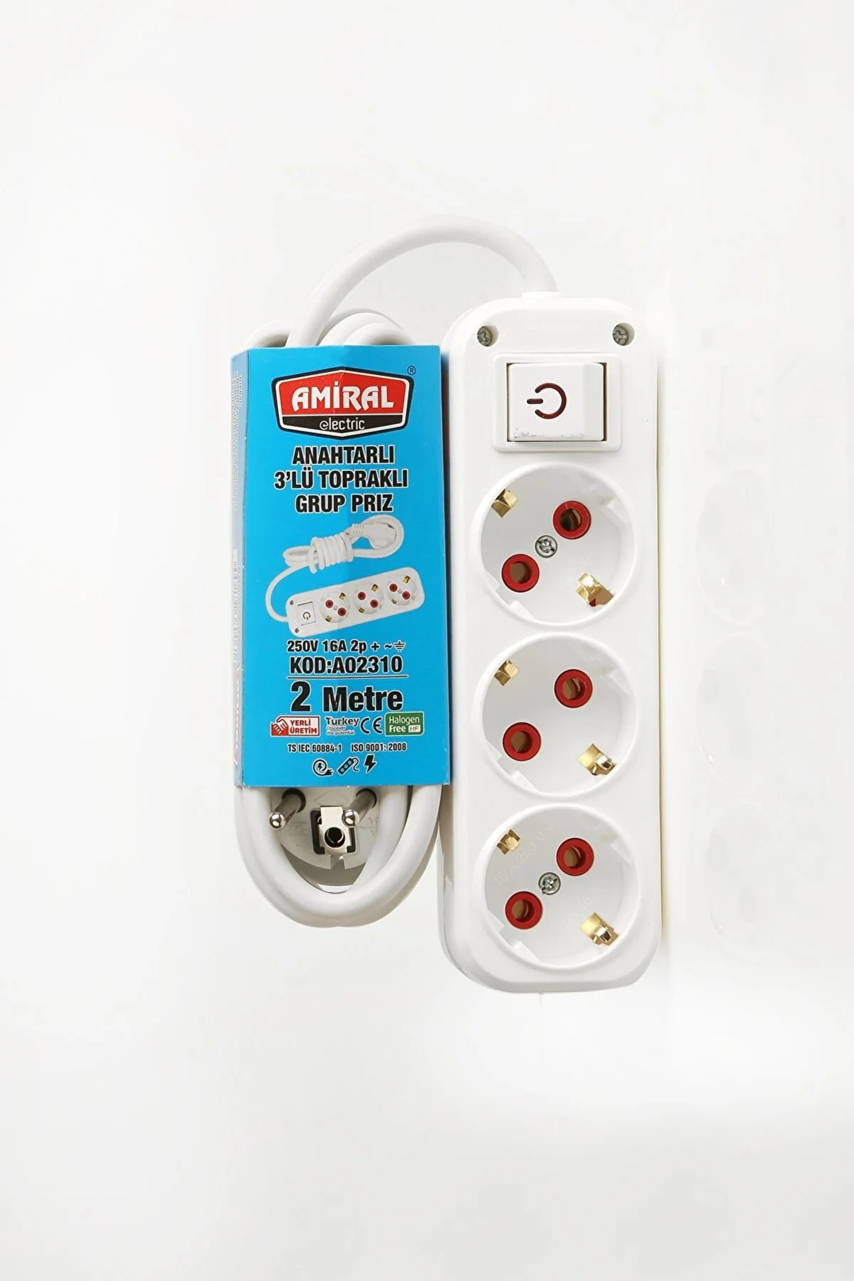 Amiral 3' Lü Topraklı Anahtarlı 2 Metre Kablolu Grup Priz Amiral 3' Lü Topraklı Anahtarlı 2 Metre Kablolu Grup Priz