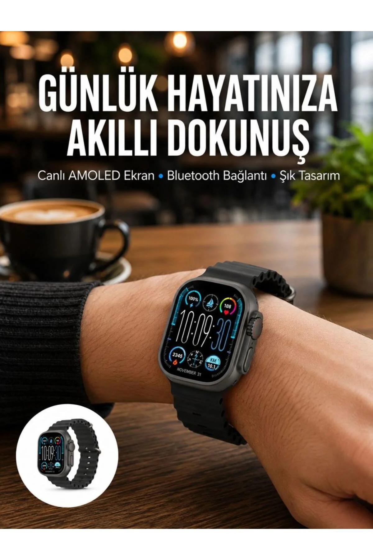 Amoled Akıllı Saat Bluetooth Arama Su Geçirmez Yeni Nesil