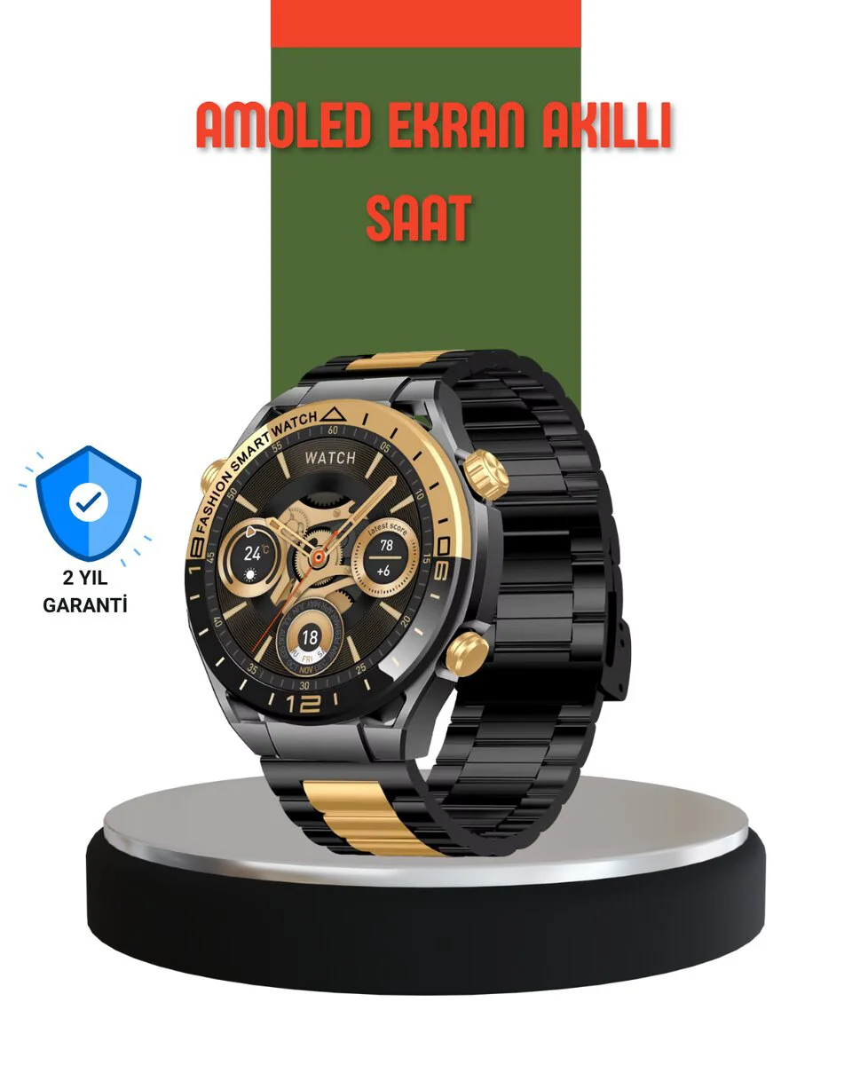 Amoled Ekran Akıllı Saat Bluetooth 5.1 Çağrı Destekli 3 Bileklikli Spor Saati
