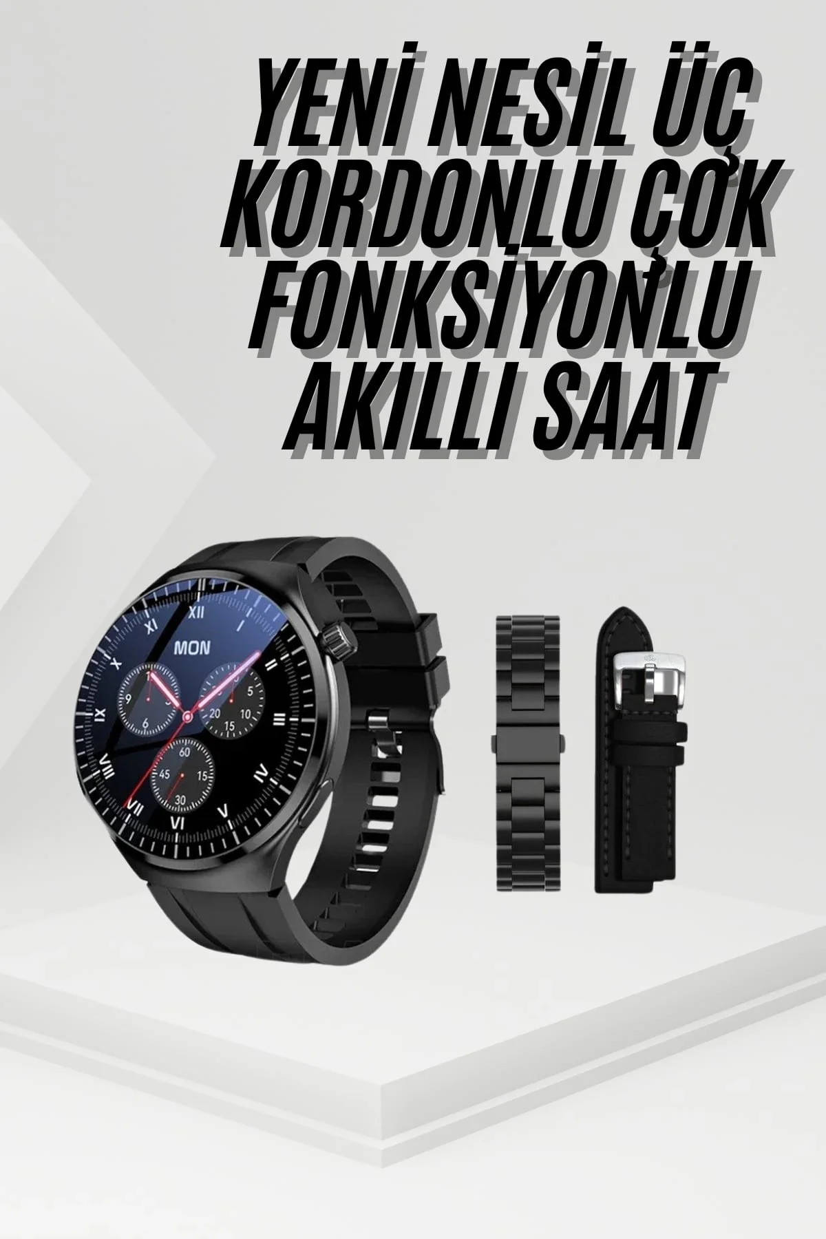 Amoled Ekran Metal Deri Silikon Kordonlu Uyku ve Sağlık Takibi