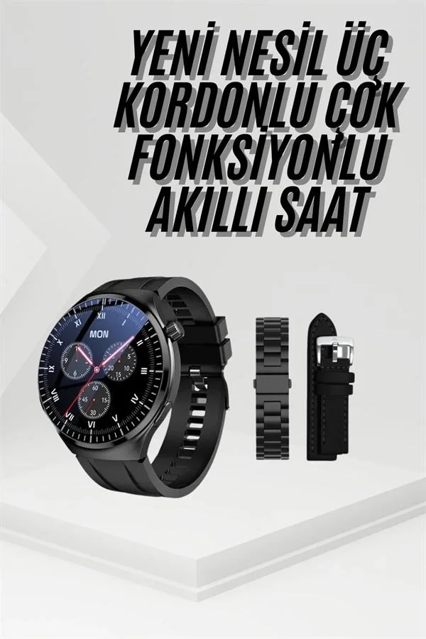 Amoled Ekran Metal Deri Silikon Kordonlu Uyku ve Sağlık Takibi