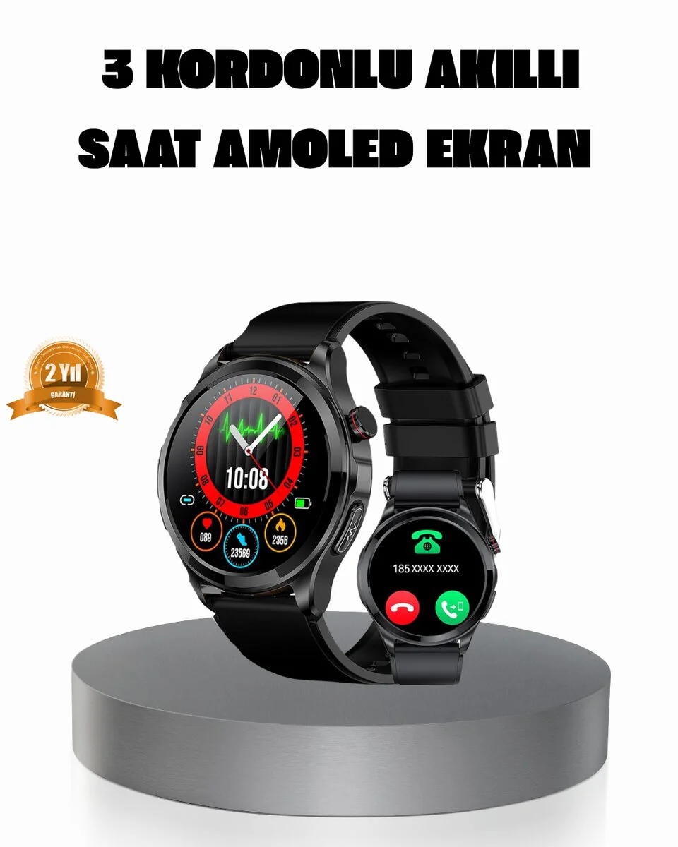 AMOLED Ekranlı Akıllı Saat – 3 Kordonlu Kalp Takibi ve Uyku Takibi ile Sağlığınıza Öncelik Verin