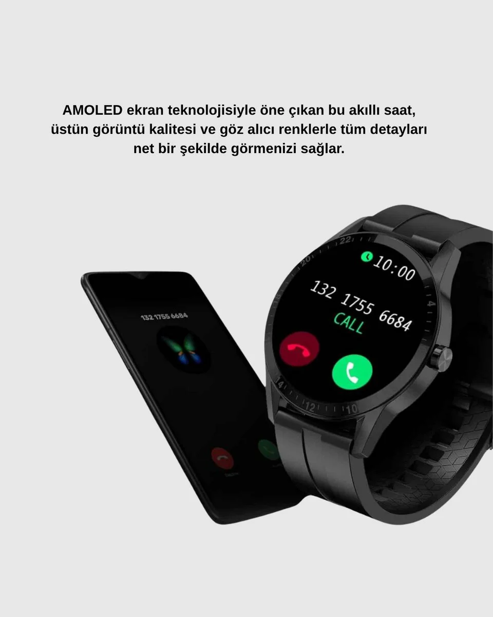 AMOLED Ekranlı Akıllı Saat – 3 Kordon Seçenekli Suya Dayanıklı Kalp Atış ve Uyku Takip Özellikli