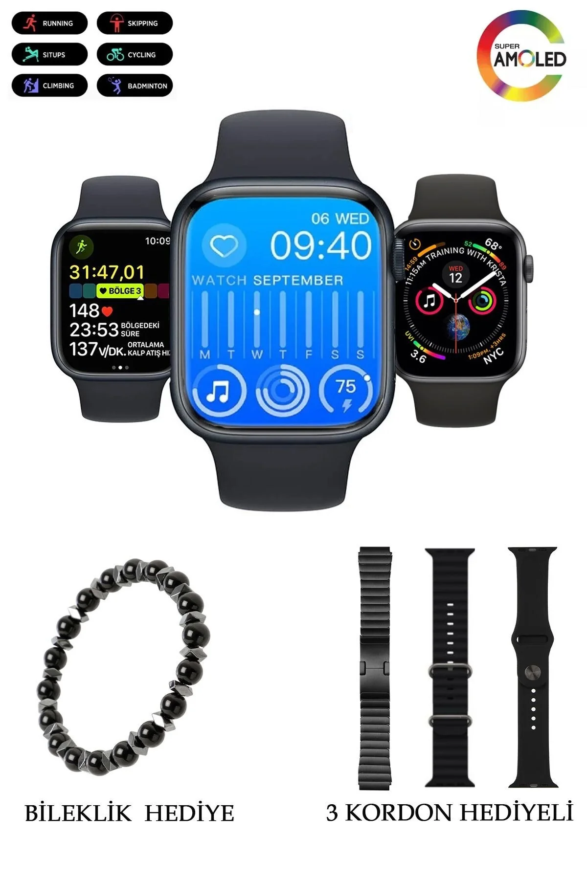 AMOLED Ekranlı Akıllı Saat, Nabız ve Uyku Takibi, GPS ve Sesli Görüşme Özellikli, Siyah Renk