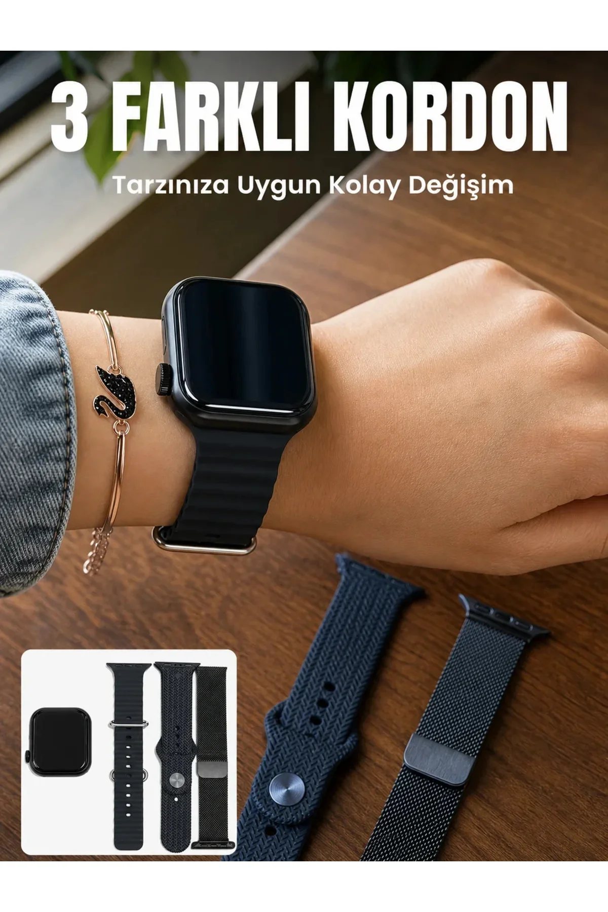 AMOLED Ekranlı Bluetooth Aramalı 3 Kordonlu Akıllı Saat AMOLED Ekranlı Bluetooth Aramalı 3 Kordonlu Akıllı Saat