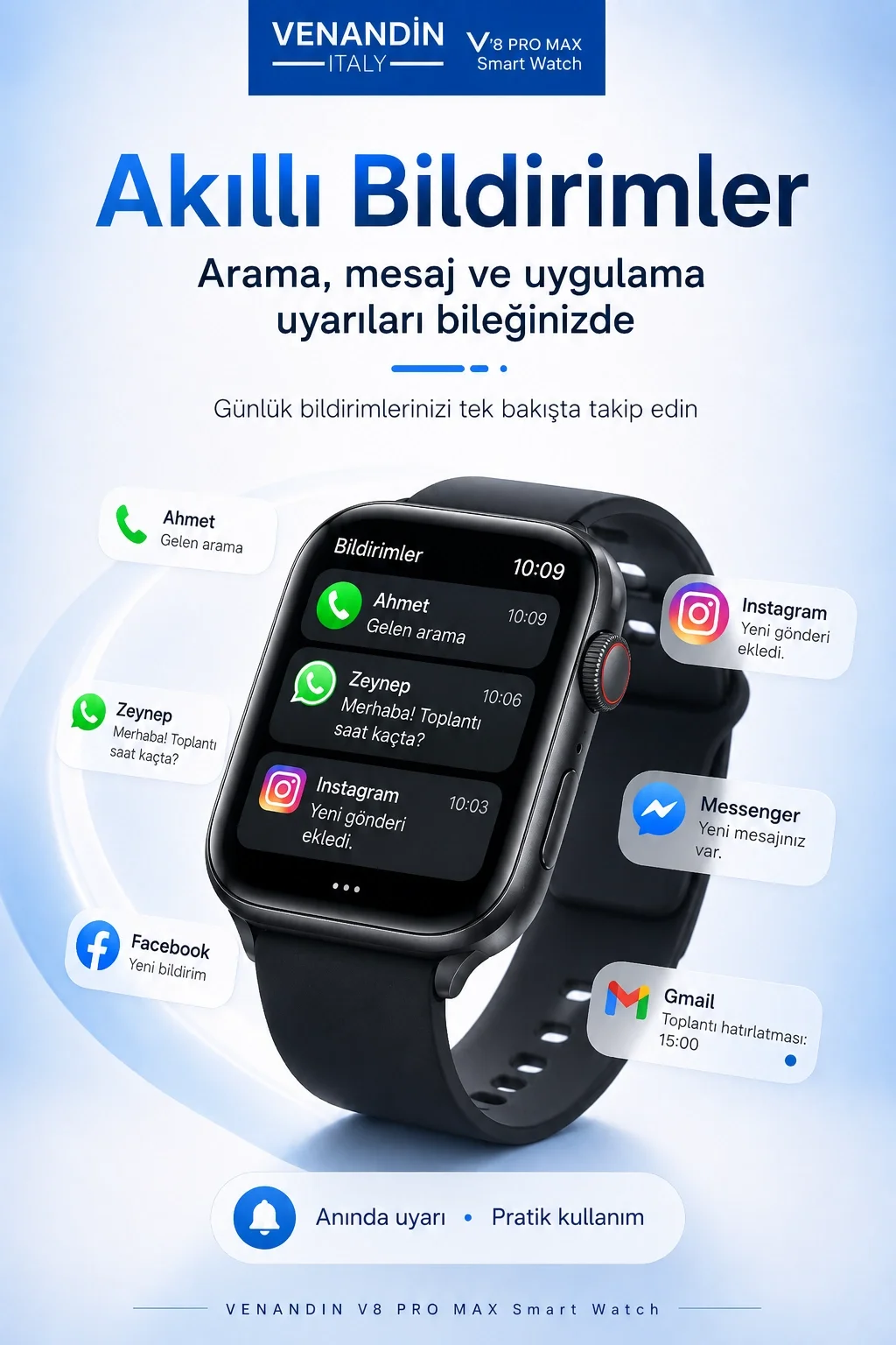 AMOLED Ekranlı Kablosuz Şarj Destekli Akıllı Saat Spor Modlu Bluetooth Uyumlu