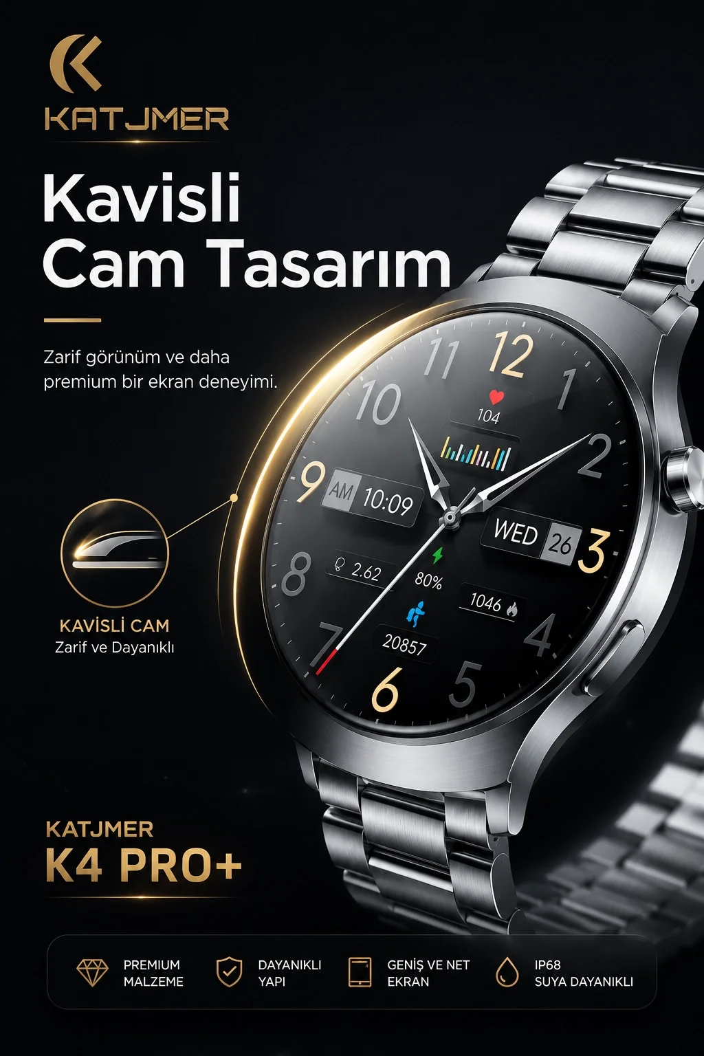 AMOLED Ekranlı Metal Kordonlu Akıllı Saat Üç Kayışlı Spor Takip Ve Bildirim Özellikli