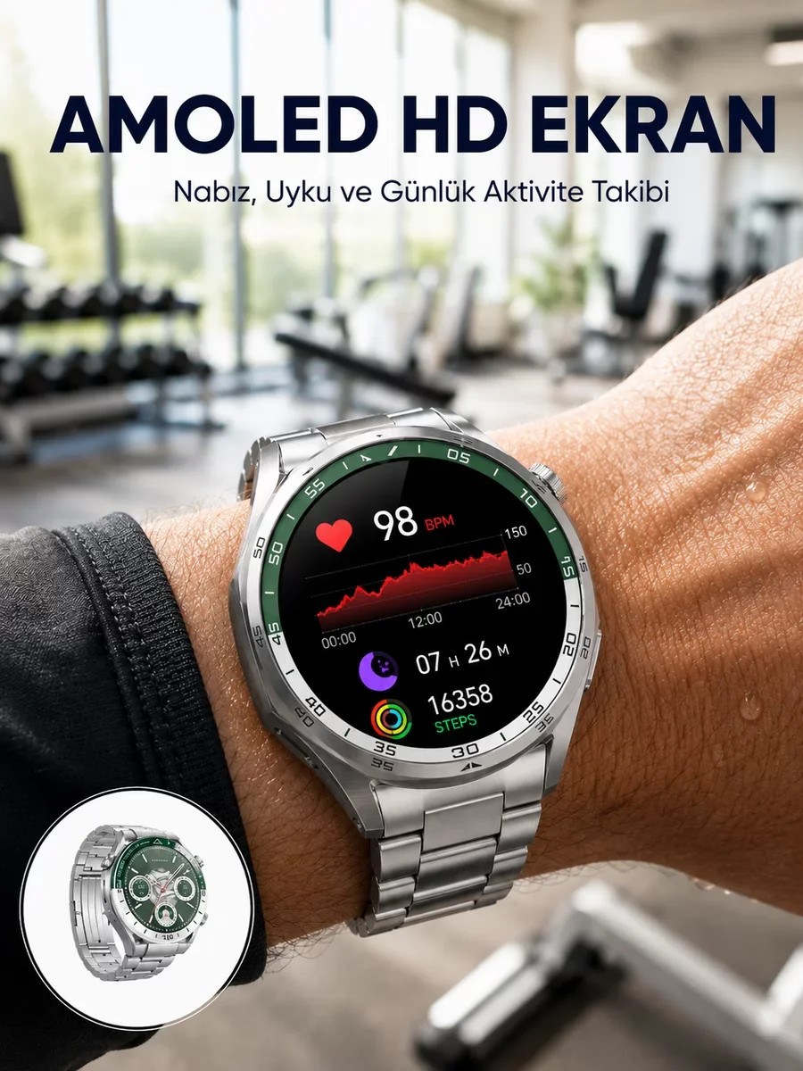 Amoled Smartwatch Harita Modlu ve Bluetooth Aramalı 3 Kayışlı Yeni Nesil