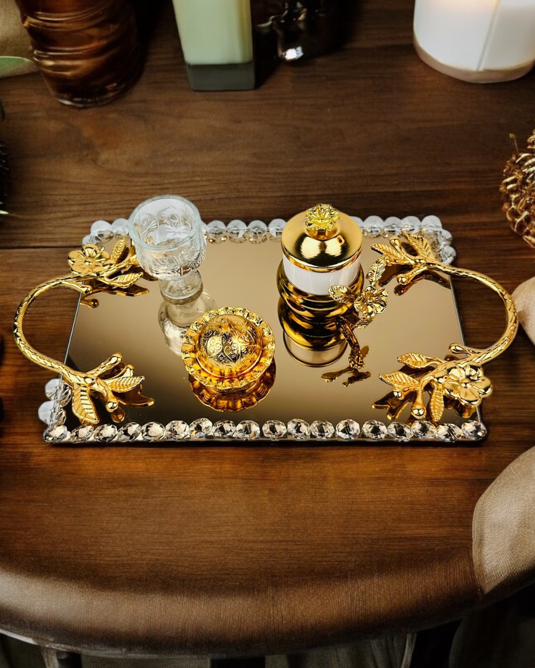 Cyzhome Amour Gold Lüks Swarovski Söz Nişan Tepsisi Cyzhome Amour Gold Lüks Swarovski Söz Nişan Tepsisi