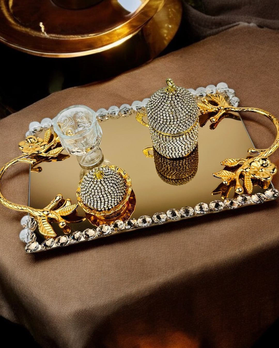 Cyzhome Amour Gold Lüks Swarovski Söz Nişan Tepsisi Cyzhome Amour Gold Lüks Swarovski Söz Nişan Tepsisi