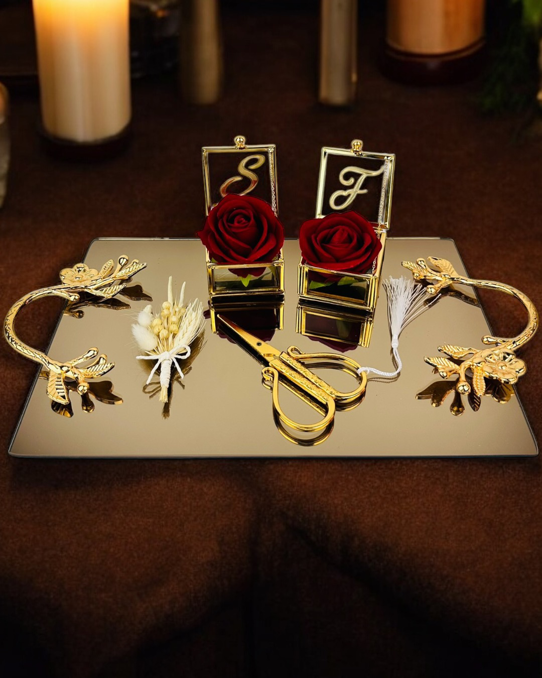 Cyzhome Amour Gold Lüks Swarovski Söz Nişan Tepsisi Cyzhome Amour Gold Lüks Swarovski Söz Nişan Tepsisi