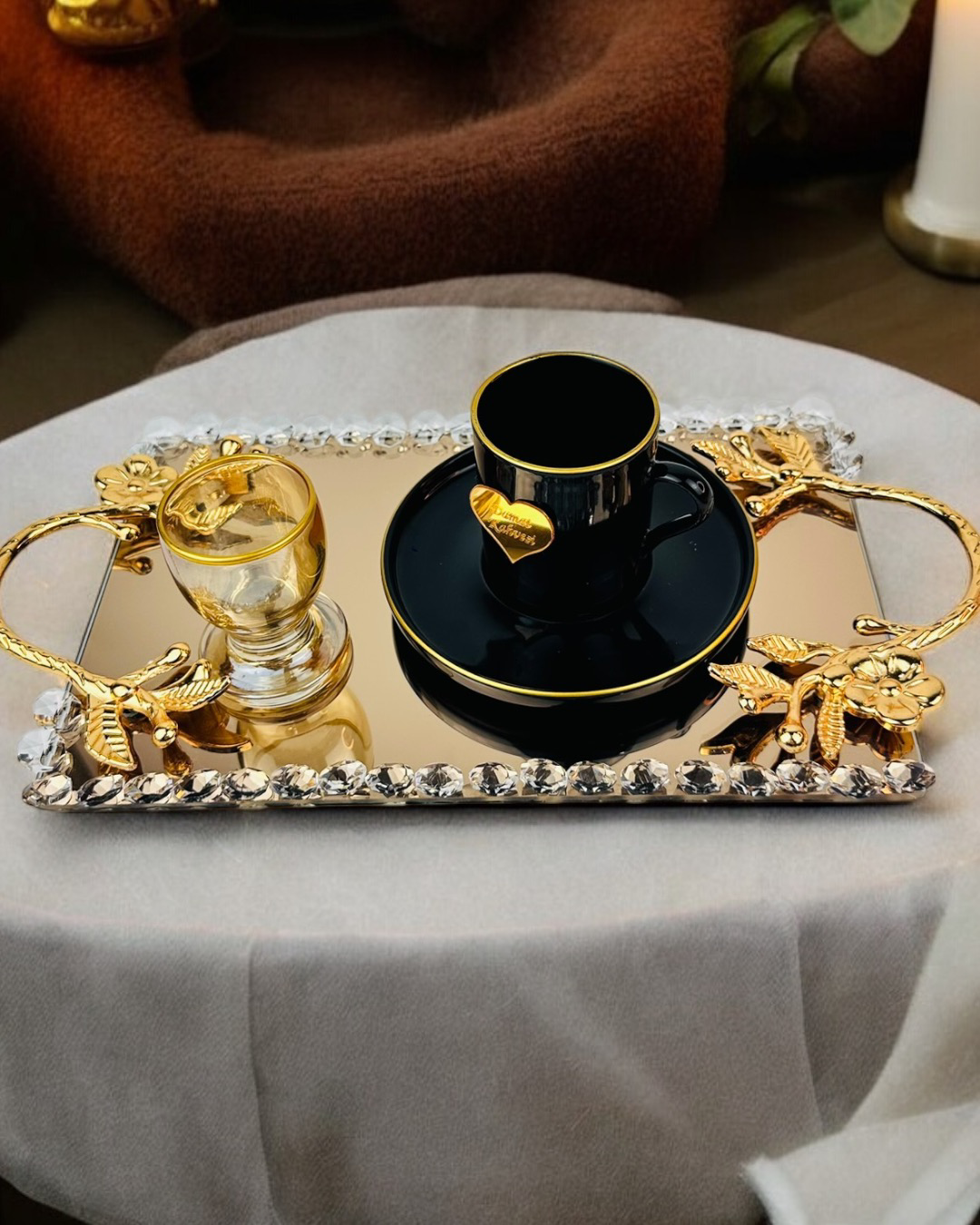 Cyzhome Amour Gold Lüks Swarovski Söz Nişan Tepsisi Cyzhome Amour Gold Lüks Swarovski Söz Nişan Tepsisi