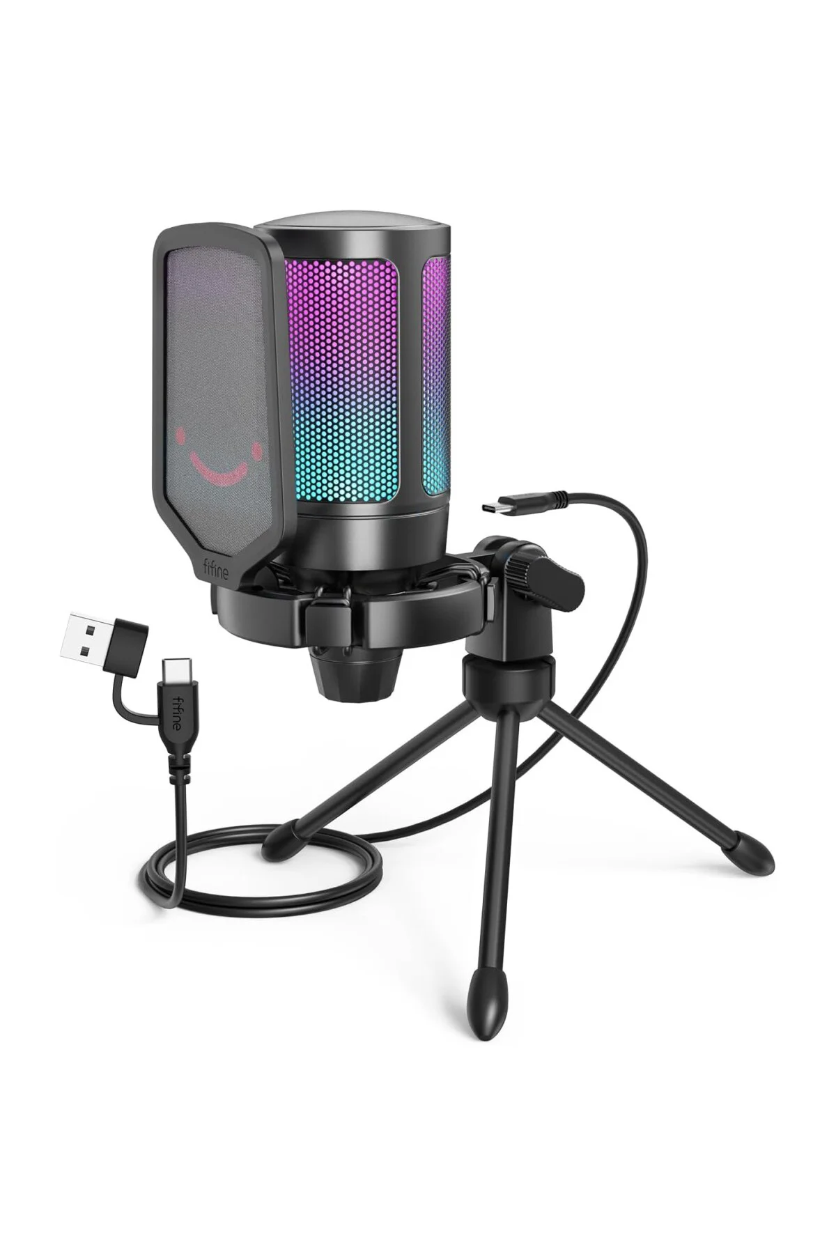 Ampligame A6V Yayıncı - Oyuncu - Gamer - Podcast - Youtuber RGB USB Mikrofon (Siyah)