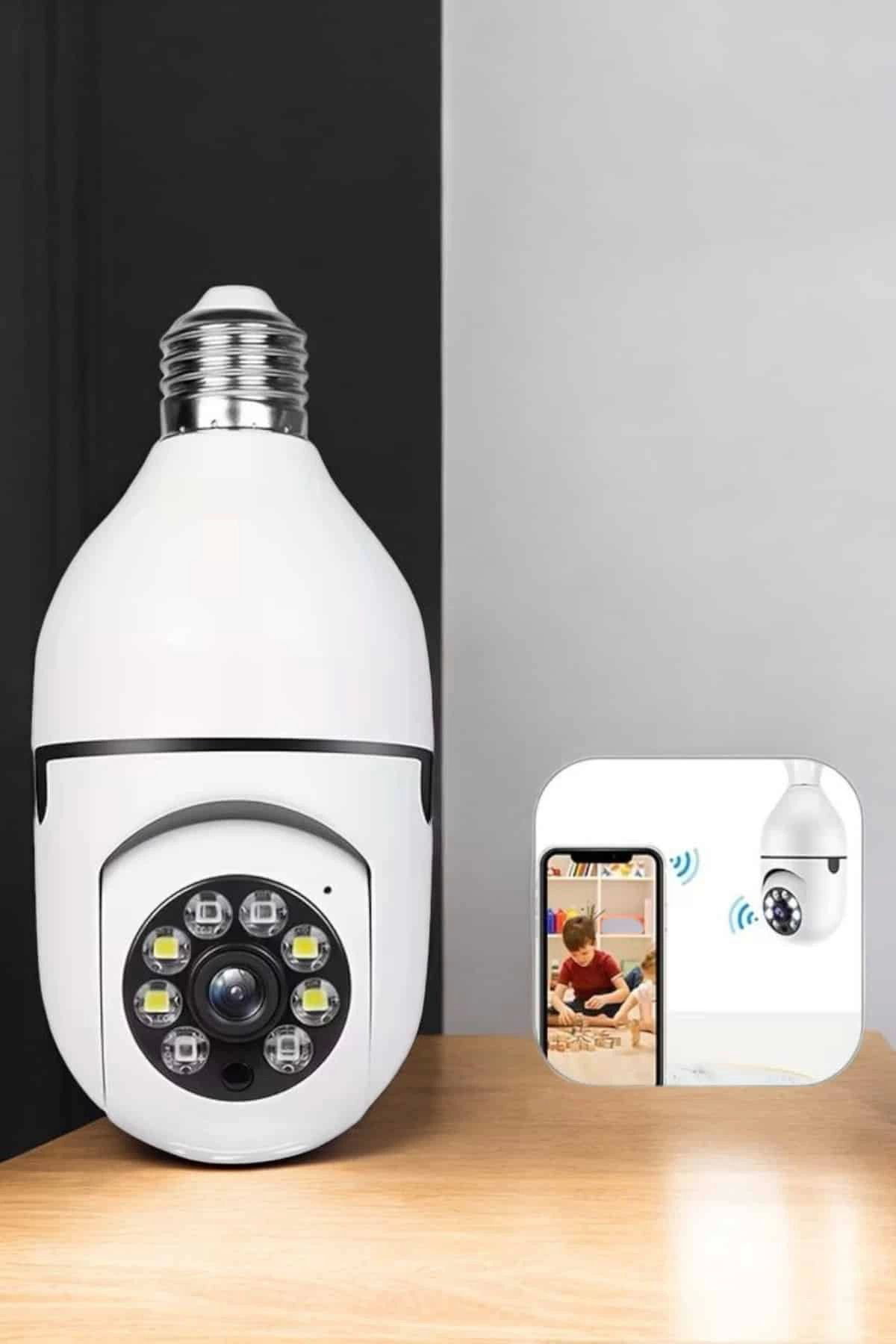 Yusuftex Ampul Görünümlü Güvenlik Kamerası Duylu Wifi Kamerası Dönebilen