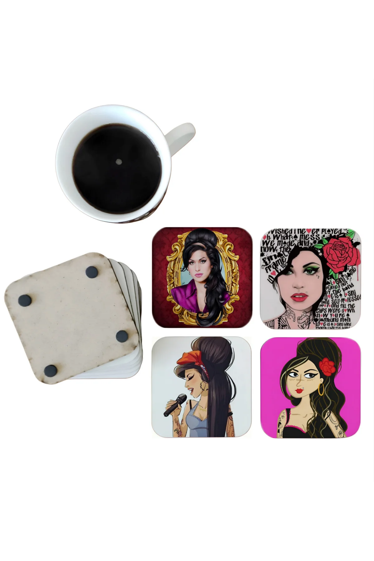 Amy Winehouse Dekoratif Ahşap Bardak Altlığı Seti 0107