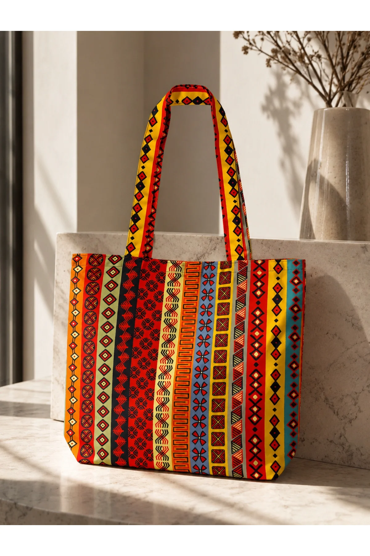 Anadolu Kilim Desenli Keten Omuz Çantası Kadın Omuz Çantası, Geni
