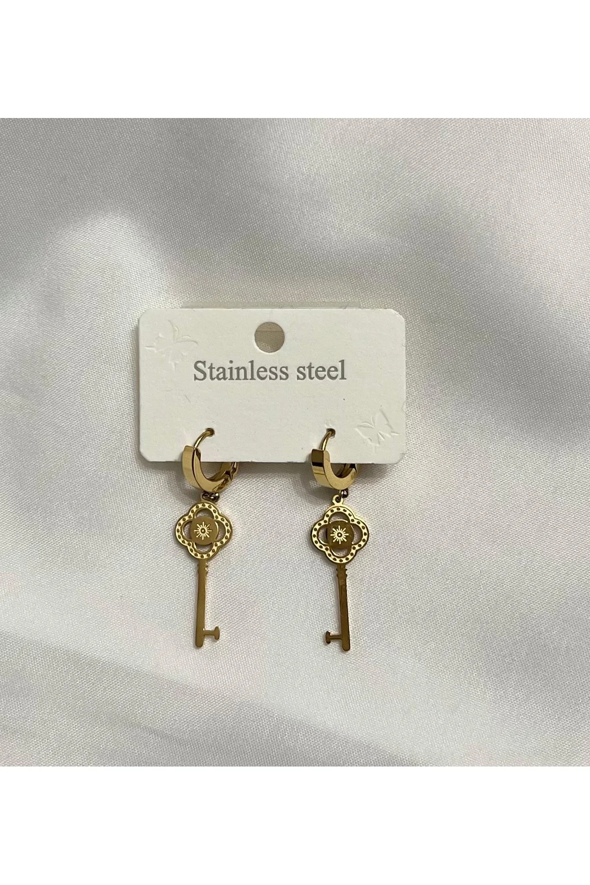 Anahtar Şekillialtın Renkli Şık Çelik Küpe