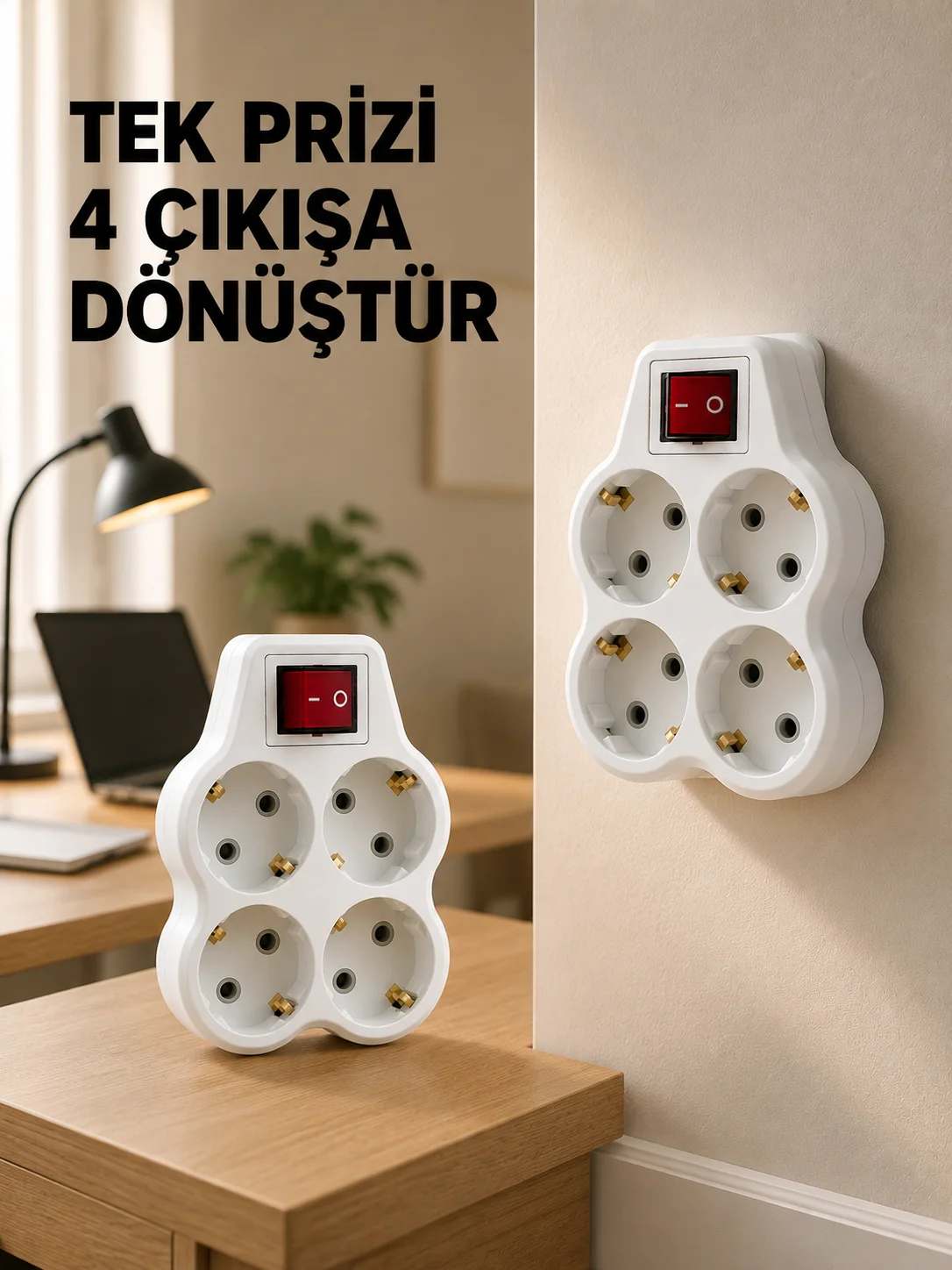Anahtarlı 4’lü Priz Adaptörü Direkt Duvar Prizine Takılan Priz Çoklayıcı 2’li Set Anahtarlı 4’lü Priz Adaptörü Direkt Duvar Prizine Takılan Priz Çoklayıcı 2’li Set