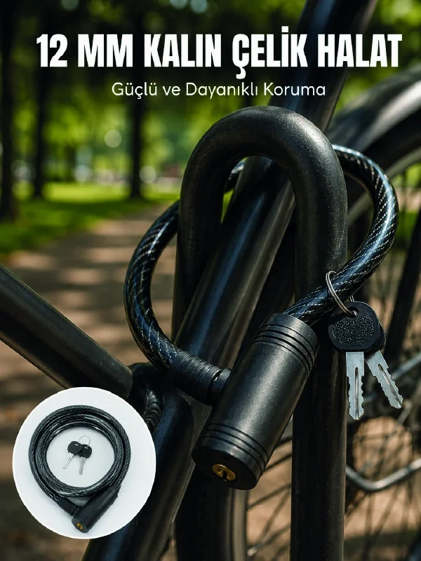 Anahtarlı Çelik Halat Kilit 12 mm Güçlü Bisiklet Kilidi 80 cm PVC Kaplamalı Elektrikli Scooter ve Motosiklet Uyumlu Anahtarlı Çelik Halat Kilit 12 mm Güçlü Bisiklet Kilidi 80 cm PVC Kaplamalı Elektrikli Scooter ve Motosiklet Uyumlu