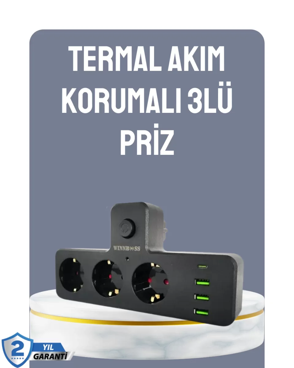 Anahtarlı Çoklu Priz 3 USB 1 Type-C Hızlı Şarj Destekli - Lisinya