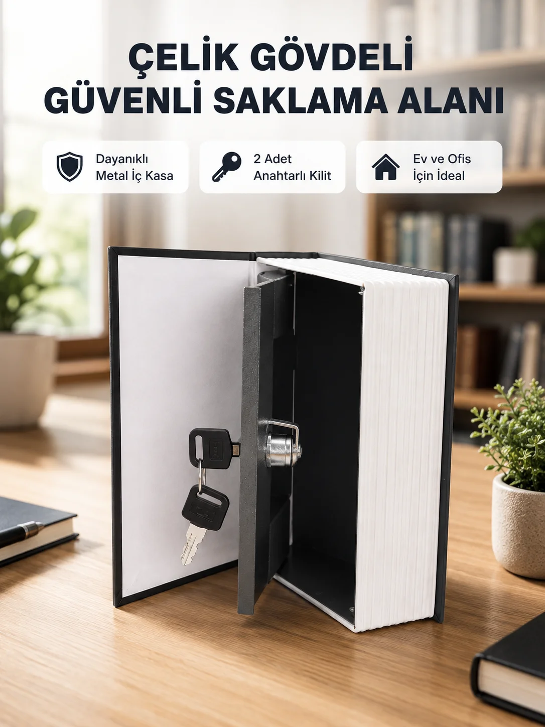 Anahtarlı Gizli Kitap Kasa – Metal İç Yapı, Kamuflajlı Sözlük Tasarım