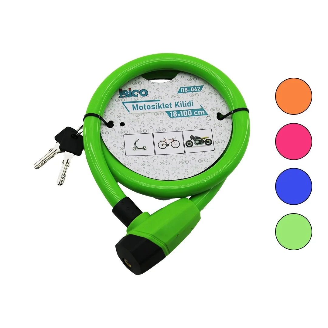 Anahtarlı Kalın Motor - Bisiklet Kilit Çelik Tel Renkli Kılıf 18mmx100cm Bx40 Fiyatı, Yorumları ve Özellikleri