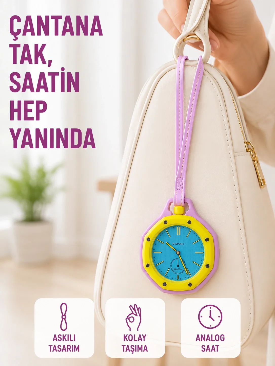 Anahtarlık Çanta Charmı Askılı Analog Dekoratif Saat Pembe Anahtarlık Çanta Charmı Askılı Analog Dekoratif Saat Pembe