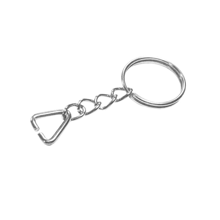 Anahtarlık Halkası, Halka + Zincir + Üçgen, 24mm, Gümüş, Nikel, 1